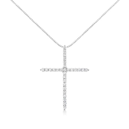 .925 Sterling Silver 3.0 Cttw Prong Set Round-cut Diamond Cross 18’’ Pendant Necklace (i-j Color I2-i3 Clarity)