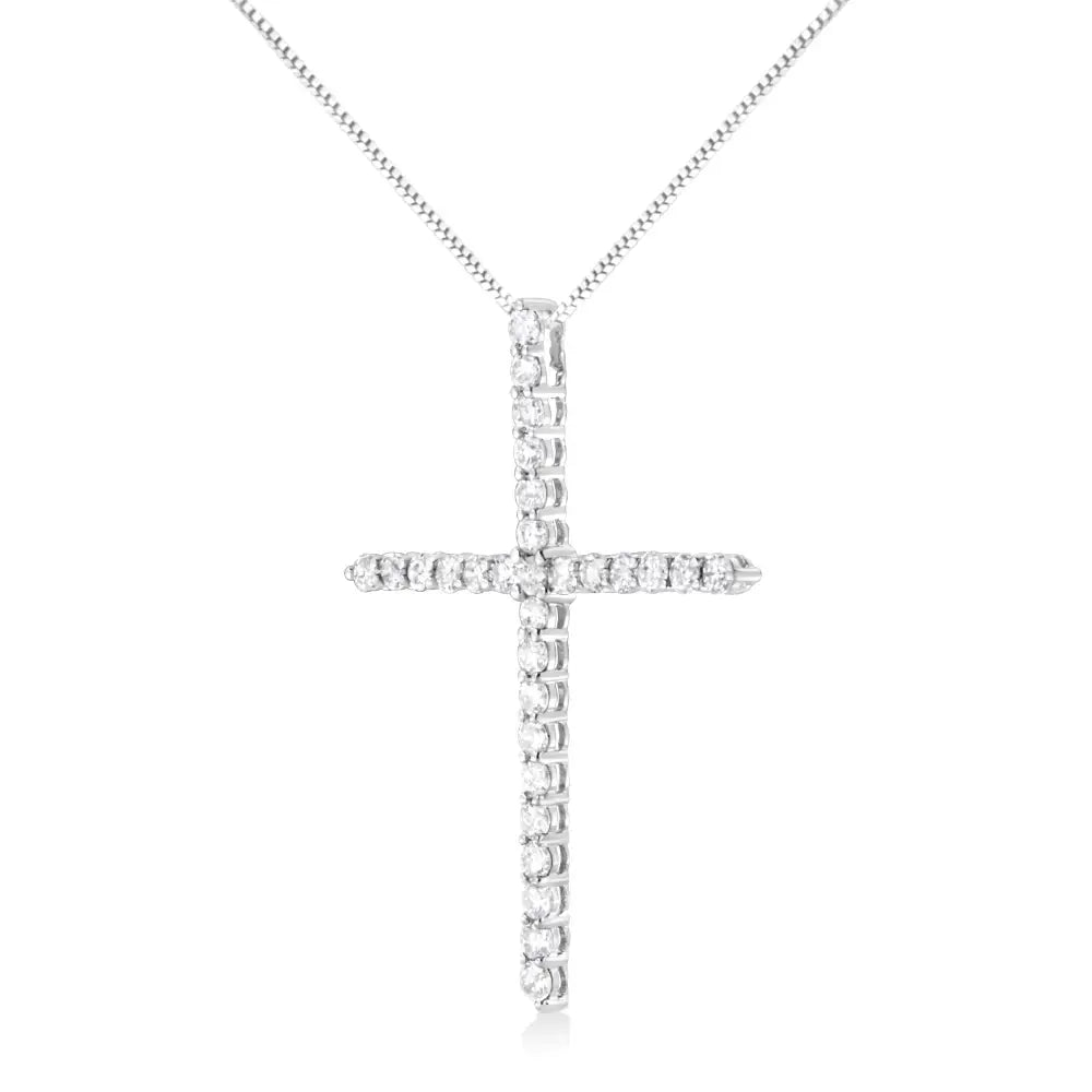 .925 Sterling Silver 3.0 Cttw Prong Set Round-cut Diamond Cross 18’’ Pendant Necklace (i-j Color I2-i3 Clarity)