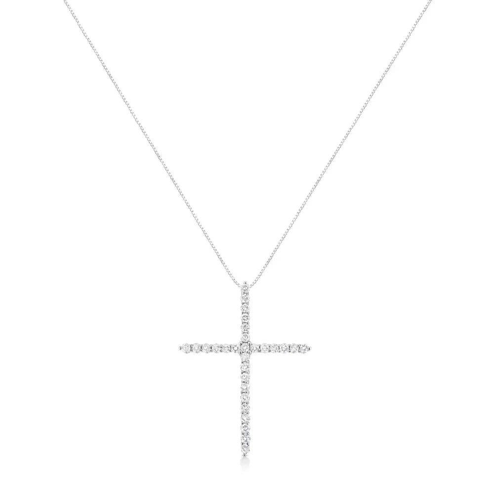 .925 Sterling Silver 3.0 Cttw Prong Set Round-cut Diamond Cross 18’’ Pendant Necklace (i-j Color I2-i3 Clarity)