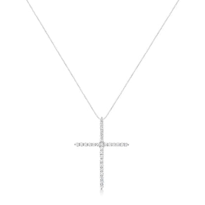 .925 Sterling Silver 3.0 Cttw Prong Set Round-cut Diamond Cross 18’’ Pendant Necklace (i-j Color I2-i3 Clarity)