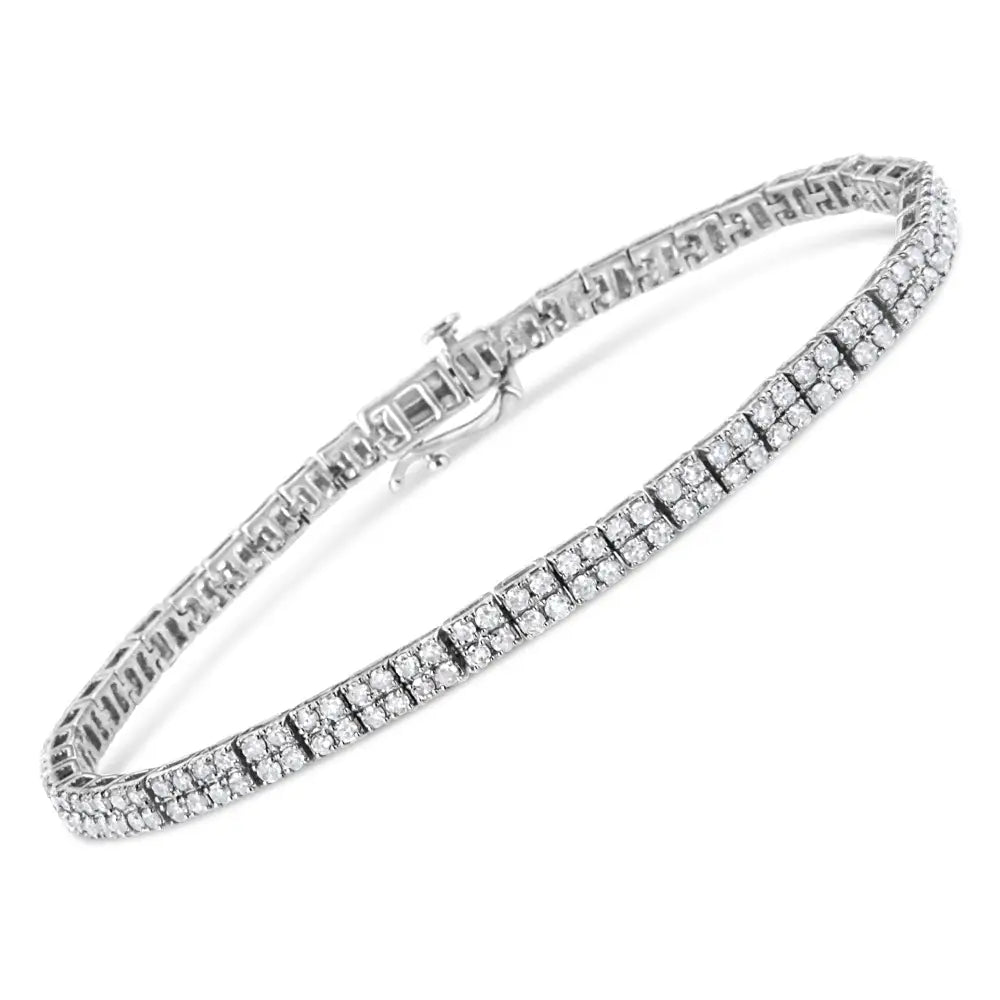 .925 Sterling Silver 3.0 Cttw Prong-set Round Diamond 2 Row Link Tennis Bracelet (i-j Color I3 Clarity) - 7.25’’