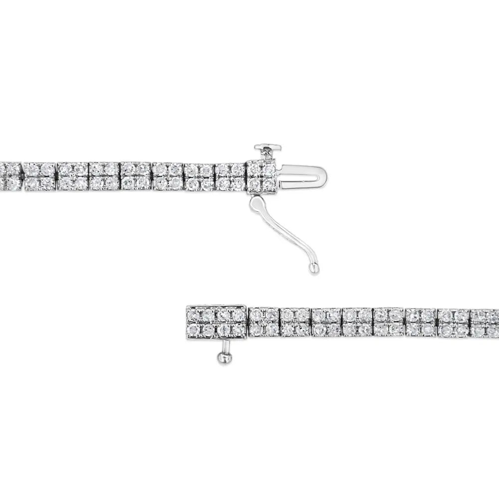 .925 Sterling Silver 3.0 Cttw Prong-set Round Diamond 2 Row Link Tennis Bracelet (i-j Color I3 Clarity) - 7.25’’