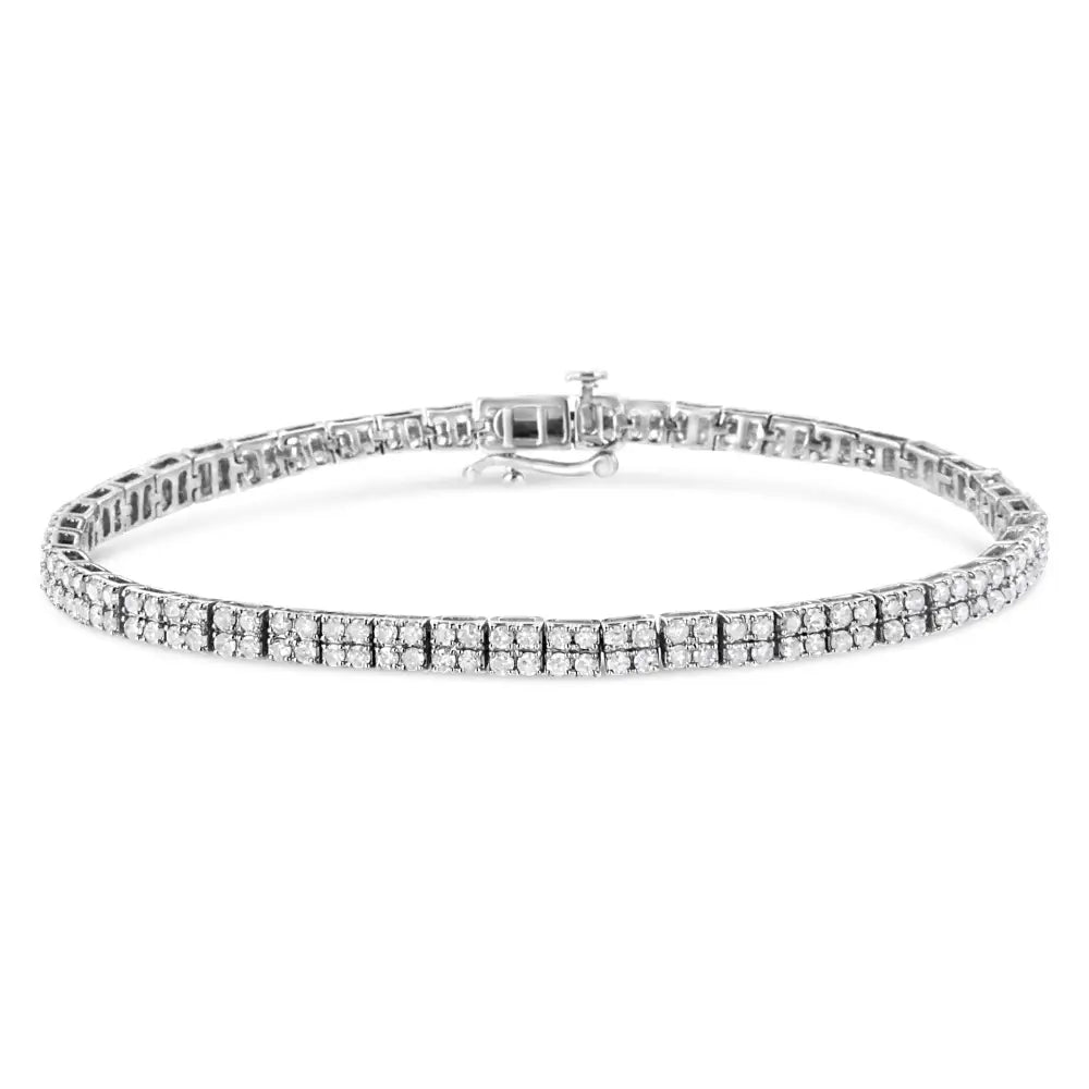 .925 Sterling Silver 3.0 Cttw Prong-set Round Diamond 2 Row Link Tennis Bracelet (i-j Color I3 Clarity) - 7.25’’