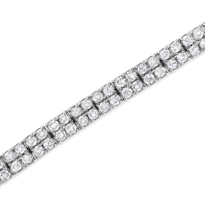 .925 Sterling Silver 3.0 Cttw Prong-set Round Diamond 2 Row Link Tennis Bracelet (i-j Color I3 Clarity) - 7.25’’