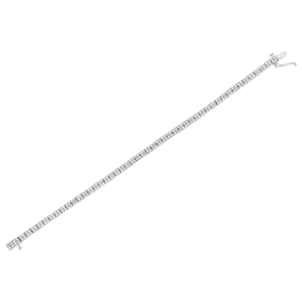 .925 Sterling Silver 3.0 Cttw Prong-set Round Diamond 2 Row Link Tennis Bracelet (i-j Color I3 Clarity) - 7.25’’