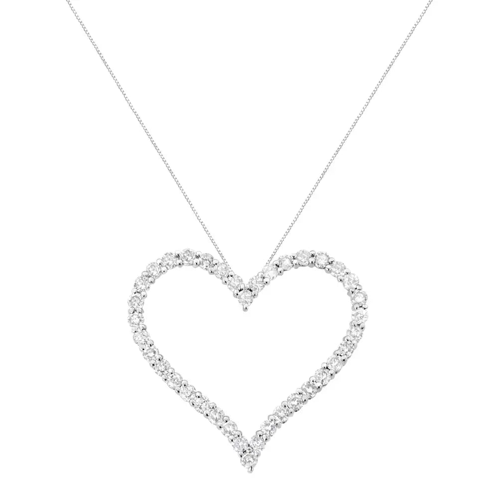 .925 Sterling Silver 3.0 Cttw Round-cut Diamond Open Heart Pendant Necklace (i-j Color I2-i3 Clarity) - 18’’ - Fine