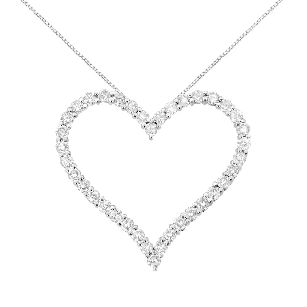 .925 Sterling Silver 3.0 Cttw Round-cut Diamond Open Heart Pendant Necklace (i-j Color I2-i3 Clarity) - 18’’ - Fine