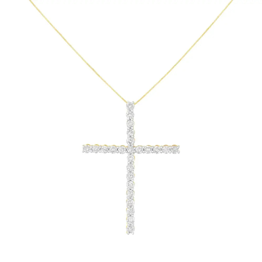 .925 Sterling Silver 3.0 Cttw Round Shape Diamond 1-1/2’’ Cross Pendant with Box Chain Necklace (j-k Color I2-i3