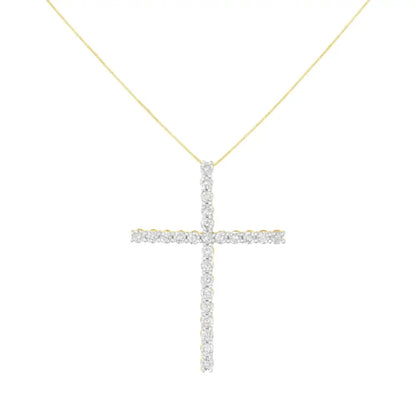 .925 Sterling Silver 3.0 Cttw Round Shape Diamond 1-1/2’’ Cross Pendant with Box Chain Necklace (j-k Color I2-i3