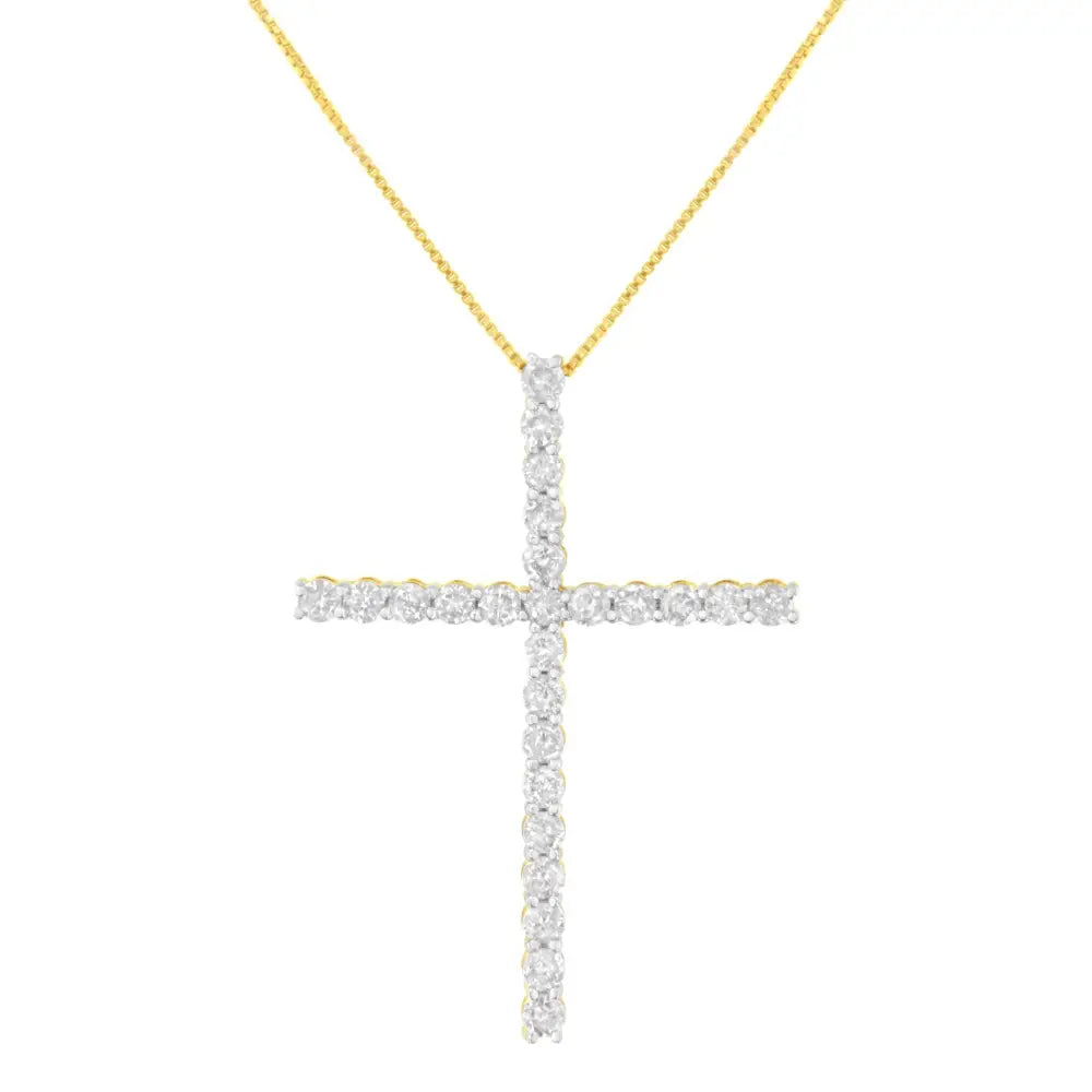 .925 Sterling Silver 3.0 Cttw Round Shape Diamond 1-1/2’’ Cross Pendant with Box Chain Necklace (j-k Color I2-i3