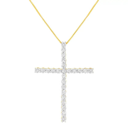 .925 Sterling Silver 3.0 Cttw Round Shape Diamond 1-1/2’’ Cross Pendant with Box Chain Necklace (j-k Color I2-i3