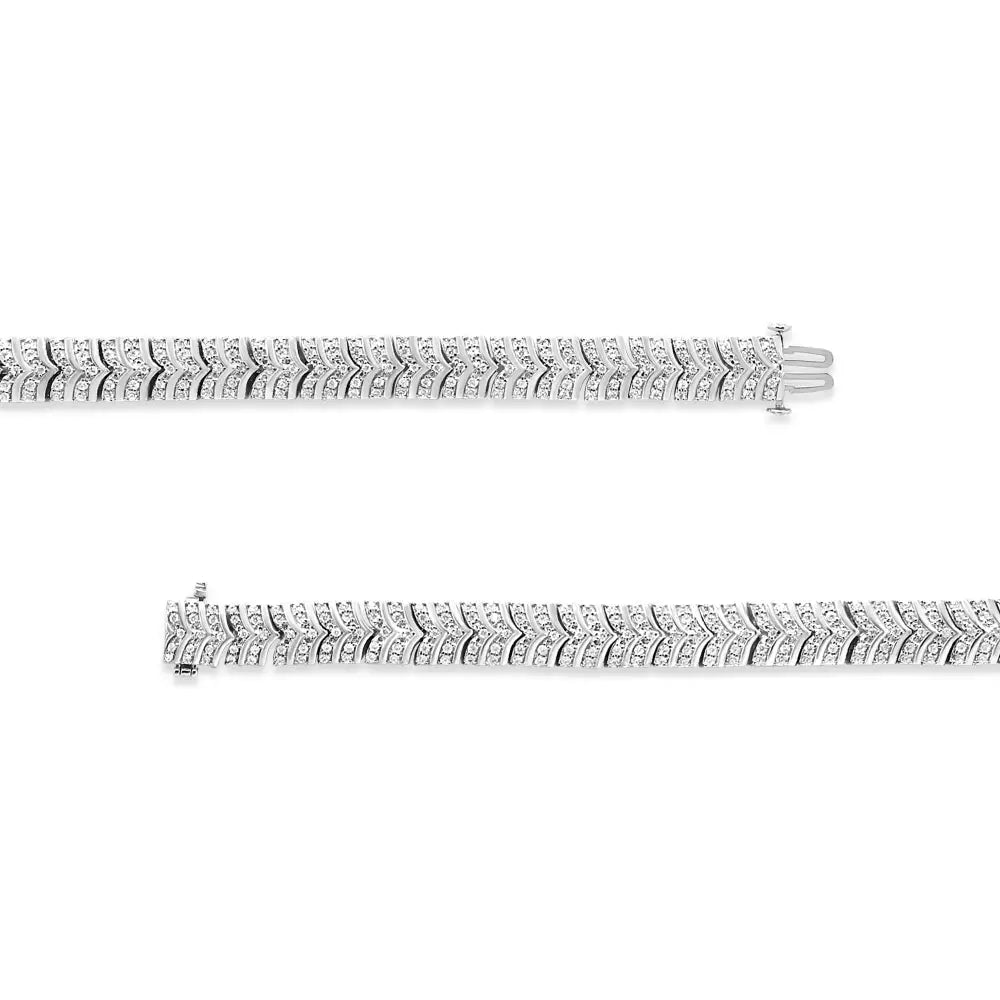 .925 Sterling Silver 3.00 Cttw Diamond Chevron Link Bracelet (i2-i3 Clarity I-j Color) - Size 7.25’’ - Fine Jewelry