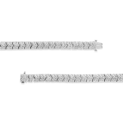 .925 Sterling Silver 3.00 Cttw Diamond Chevron Link Bracelet (i2-i3 Clarity I-j Color) - Size 7.25’’ - Fine Jewelry