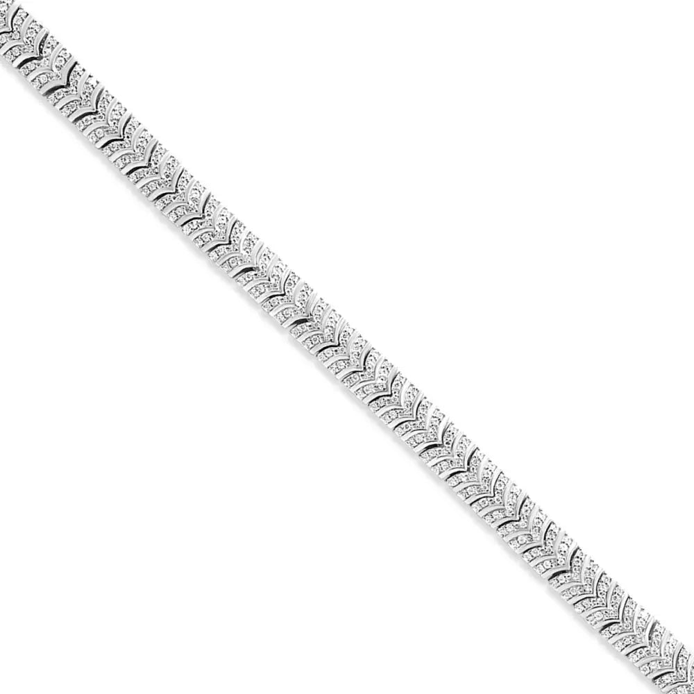 .925 Sterling Silver 3.00 Cttw Diamond Chevron Link Bracelet (i2-i3 Clarity I-j Color) - Size 7.25’’ - Fine Jewelry