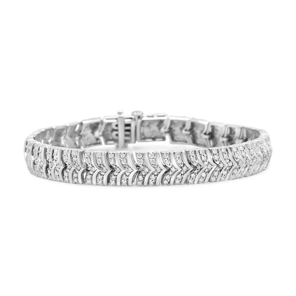 .925 Sterling Silver 3.00 Cttw Diamond Chevron Link Bracelet (i2-i3 Clarity I-j Color) - Size 7.25’’ - Fine Jewelry