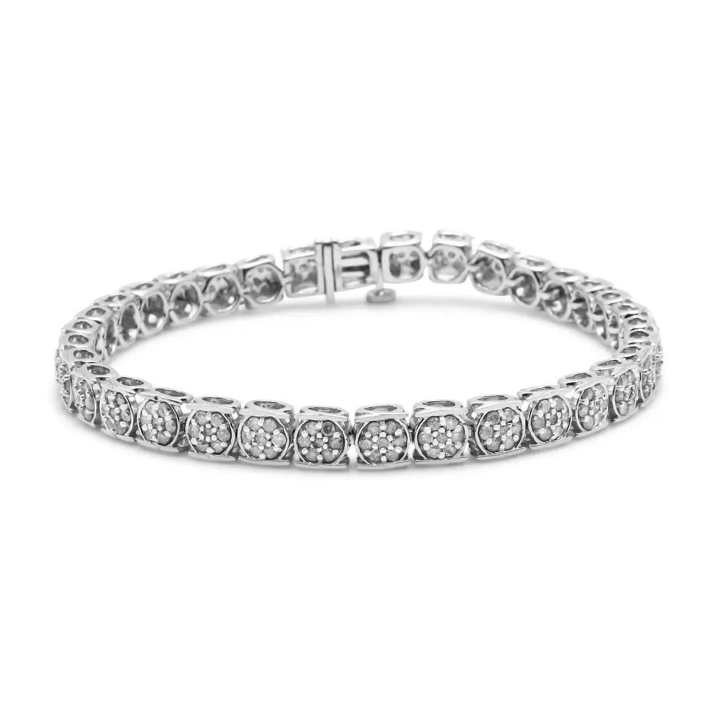 .925 Sterling Silver 3.00 Cttw Round Diamond Floral Cluster Link Bracelet (i-j Color I3 Clarity) - 7.25’’ - Fine