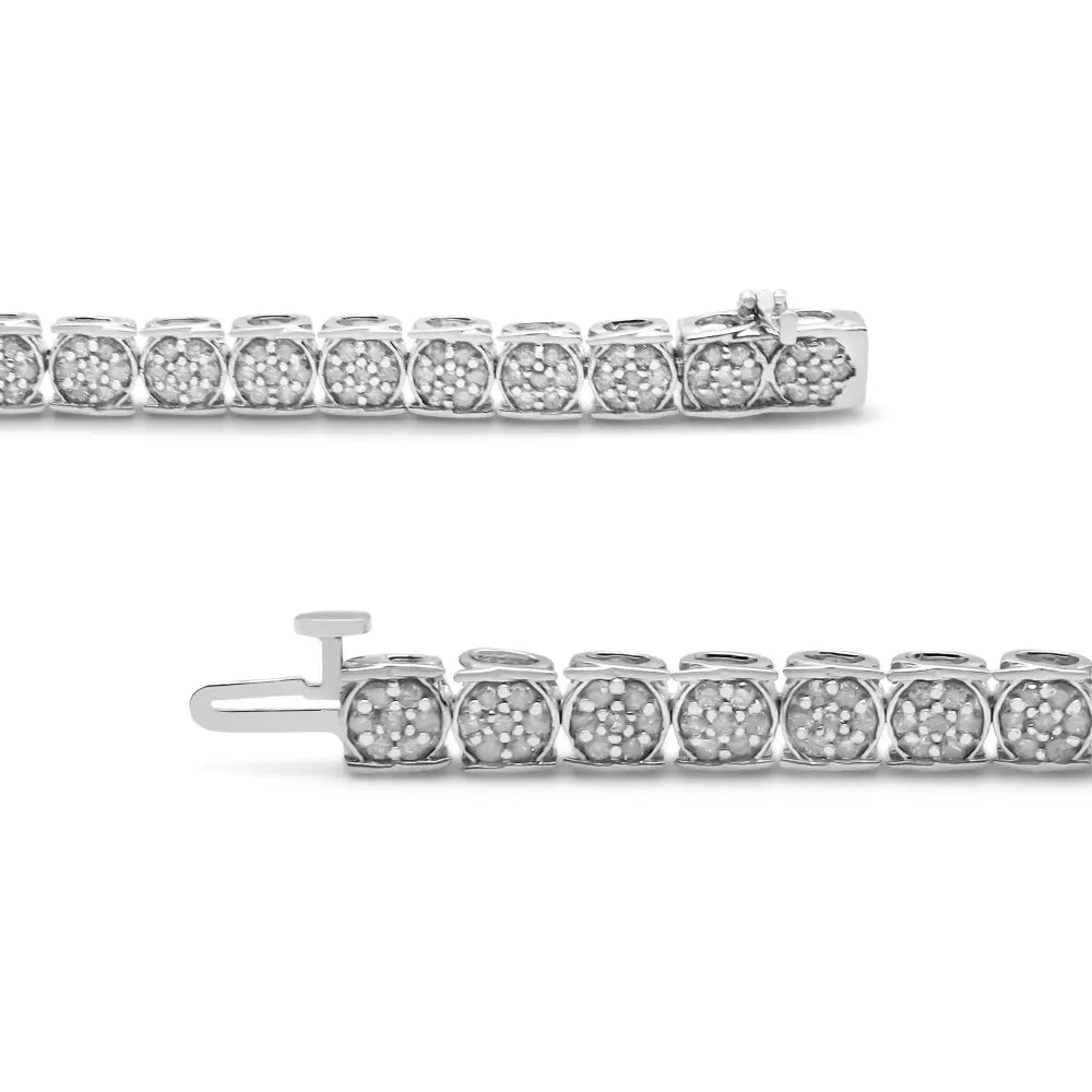 .925 Sterling Silver 3.00 Cttw Round Diamond Floral Cluster Link Bracelet (i-j Color I3 Clarity) - 7.25’’ - Fine