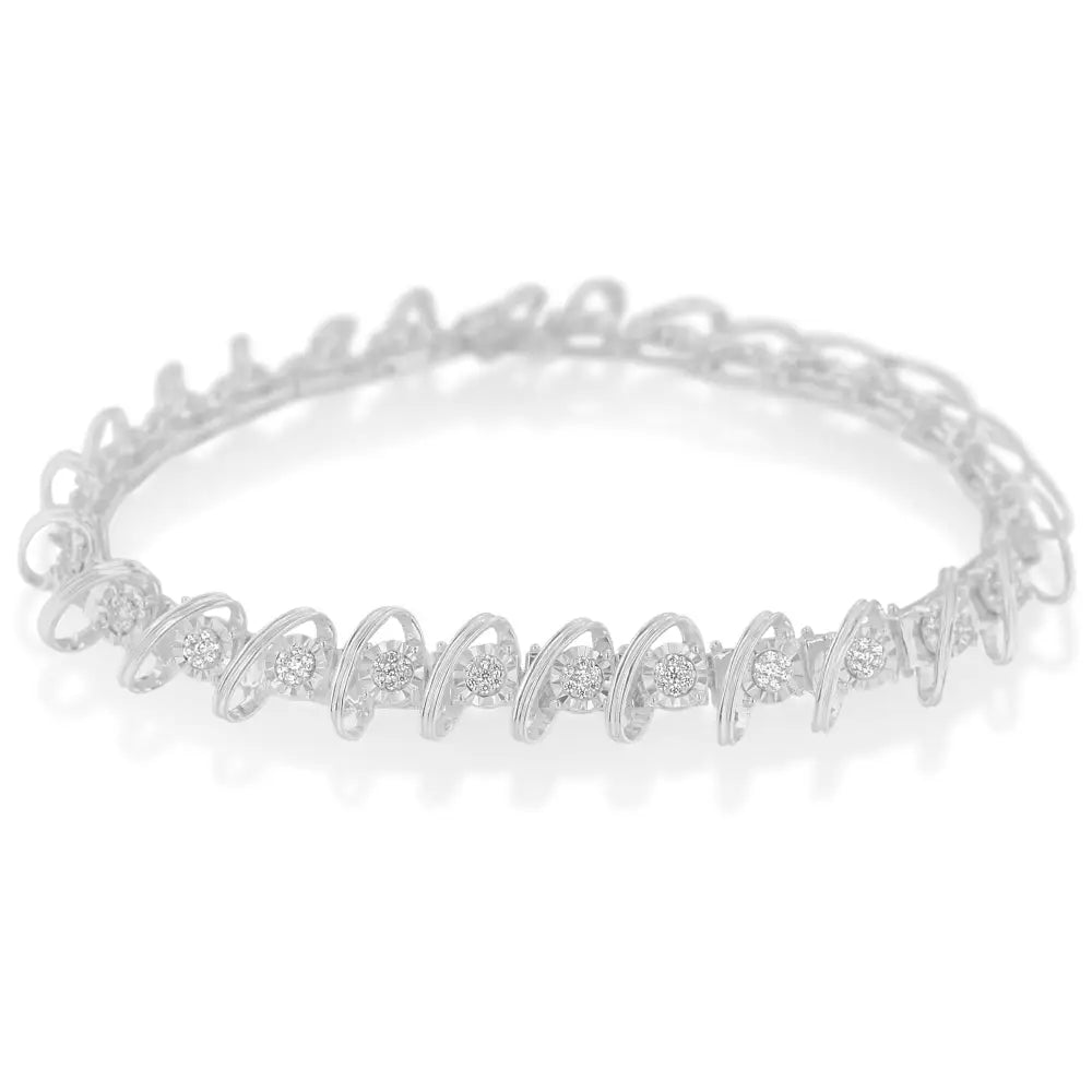 .925 Sterling Silver 3/4 Cttw Diamond Illusion Plate Link Bracelet (i-j Color I3 Clarity) - Size 7.25’’ - Fine