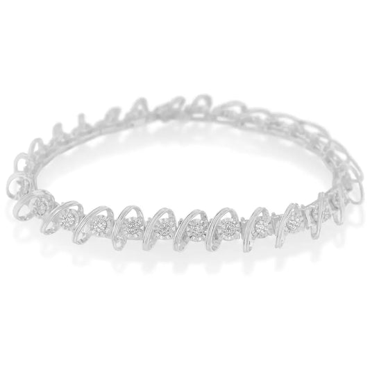 .925 Sterling Silver 3/4 Cttw Diamond Illusion Plate Link Bracelet (i-j Color I3 Clarity) - Size 7.25’’ - Fine