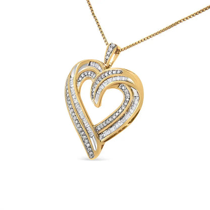 .925 Sterling Silver 3/4 Cttw Round and Baguette-cut Diamond Open Heart 18’’ Pendant Necklace (i-j Color I2-i3