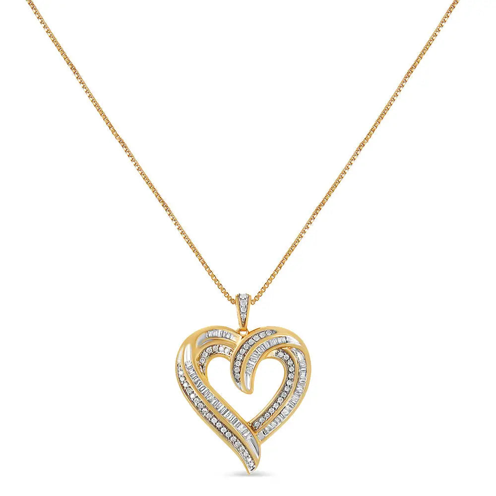 .925 Sterling Silver 3/4 Cttw Round and Baguette-cut Diamond Open Heart 18’’ Pendant Necklace (i-j Color I2-i3