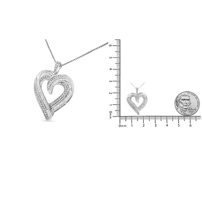 .925 Sterling Silver 3/4 Cttw Round and Baguette-cut Diamond Open Heart 18’’ Pendant Necklace (i-j Color I2-i3