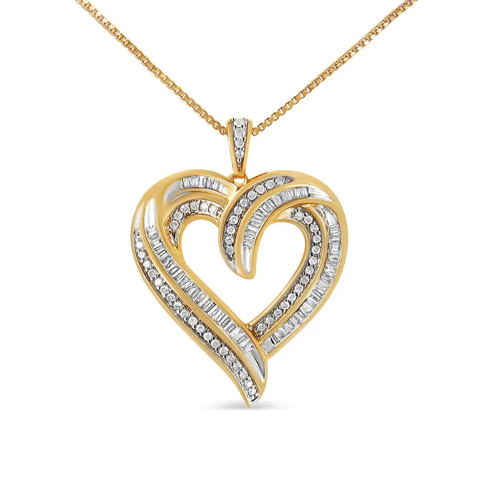 .925 Sterling Silver 3/4 Cttw Round and Baguette-cut Diamond Open Heart 18’’ Pendant Necklace (i-j Color I2-i3