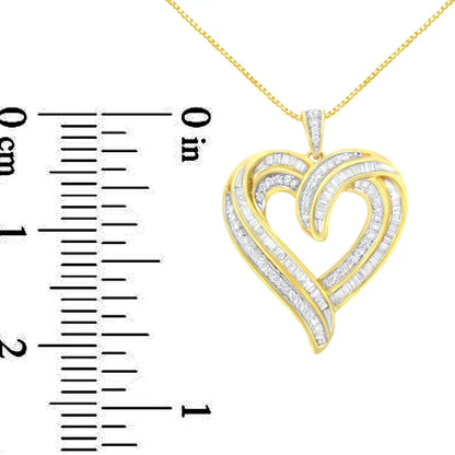 .925 Sterling Silver 3/4 Cttw Round and Baguette-cut Diamond Open Heart 18’’ Pendant Necklace (i-j Color I2-i3