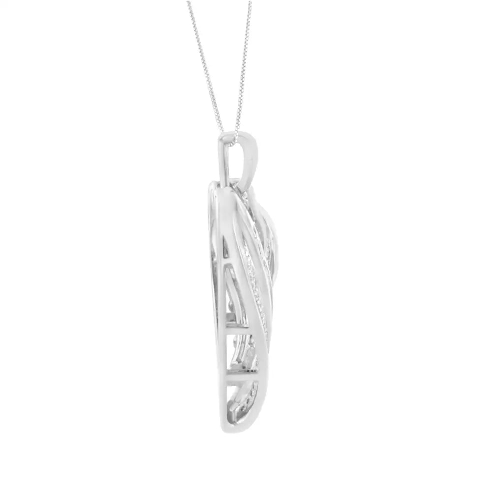 .925 Sterling Silver 3/4 Cttw Round and Baguette-cut Diamond Open Heart 18’’ Pendant Necklace (i-j Color I2-i3