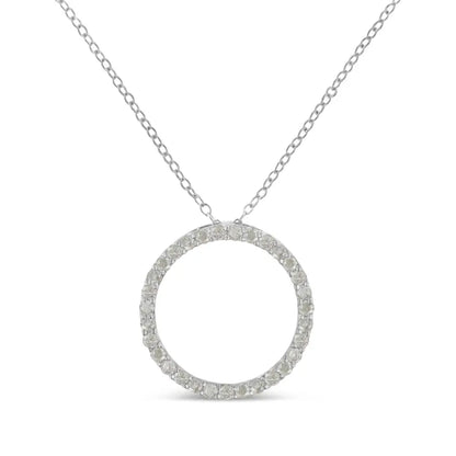 .925 Sterling Silver 3/4 Cttw Round-cut Diamond Open Circle Halo 18’’ Pendant Necklace (i-j Color I3 Clarity)