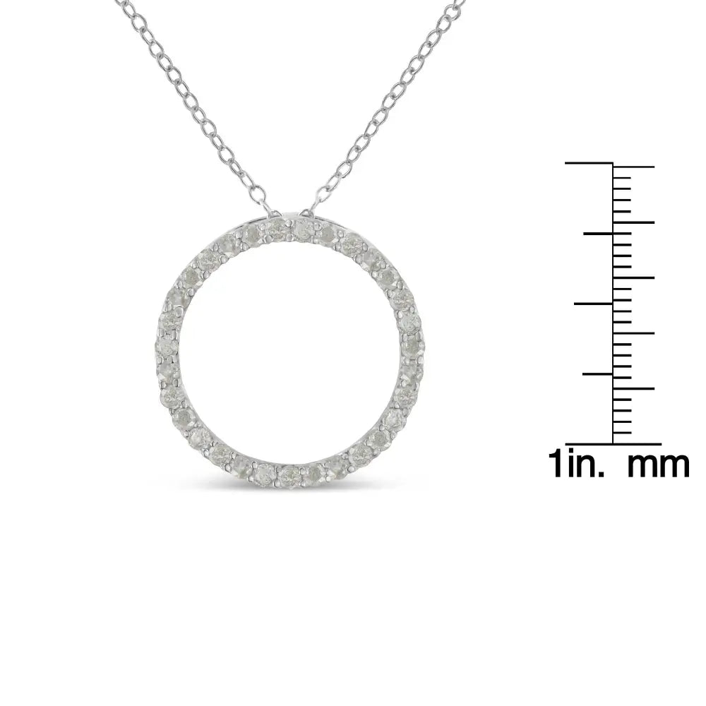 .925 Sterling Silver 3/4 Cttw Round-cut Diamond Open Circle Halo 18’’ Pendant Necklace (i-j Color I3 Clarity)