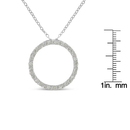 .925 Sterling Silver 3/4 Cttw Round-cut Diamond Open Circle Halo 18’’ Pendant Necklace (i-j Color I3 Clarity)