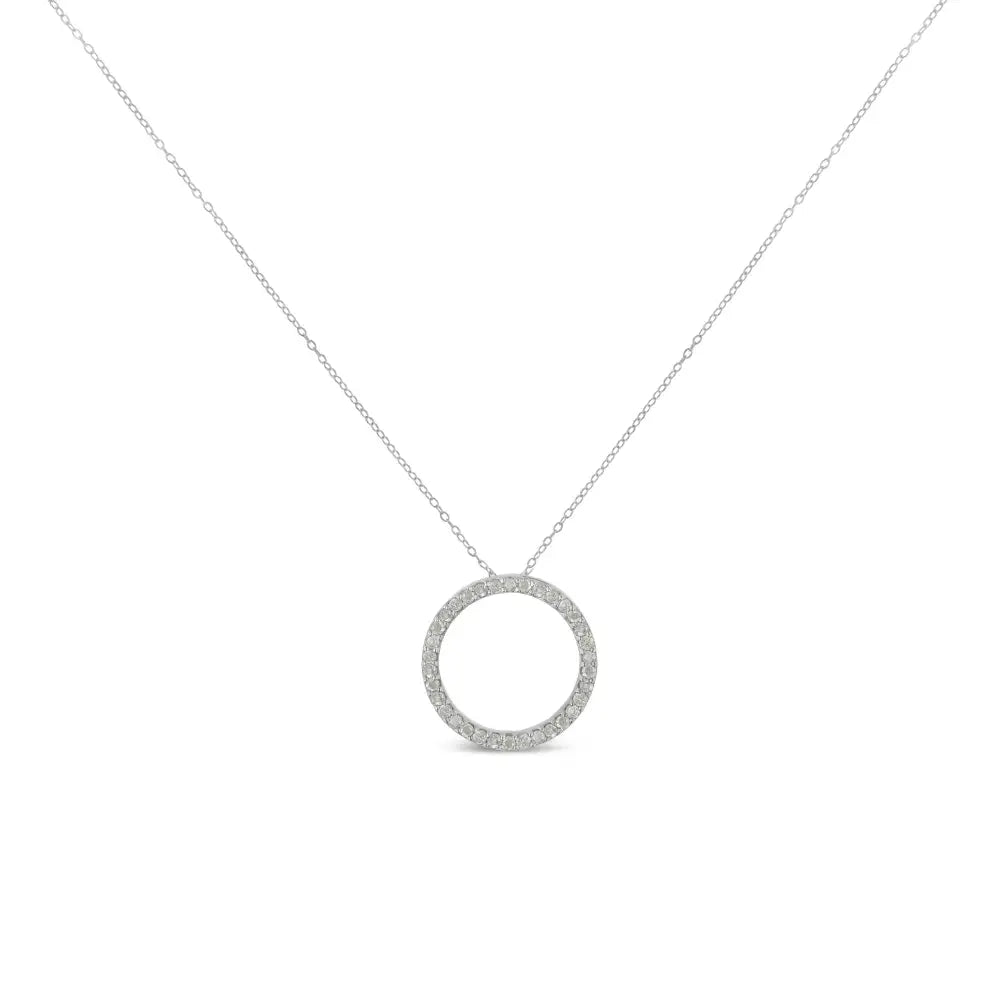 .925 Sterling Silver 3/4 Cttw Round-cut Diamond Open Circle Halo 18’’ Pendant Necklace (i-j Color I3 Clarity)