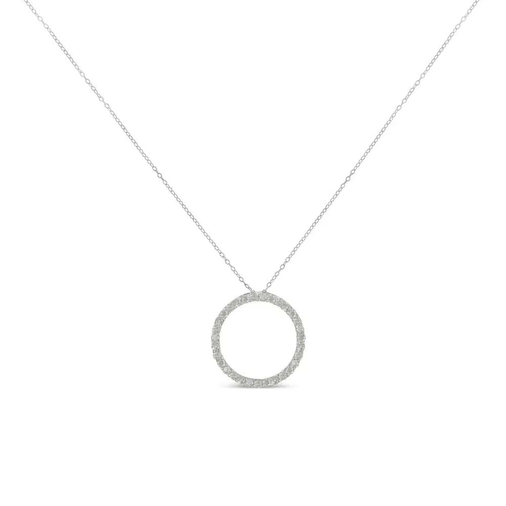 .925 Sterling Silver 3/4 Cttw Round-cut Diamond Open Circle Halo 18’’ Pendant Necklace (i-j Color I3 Clarity)