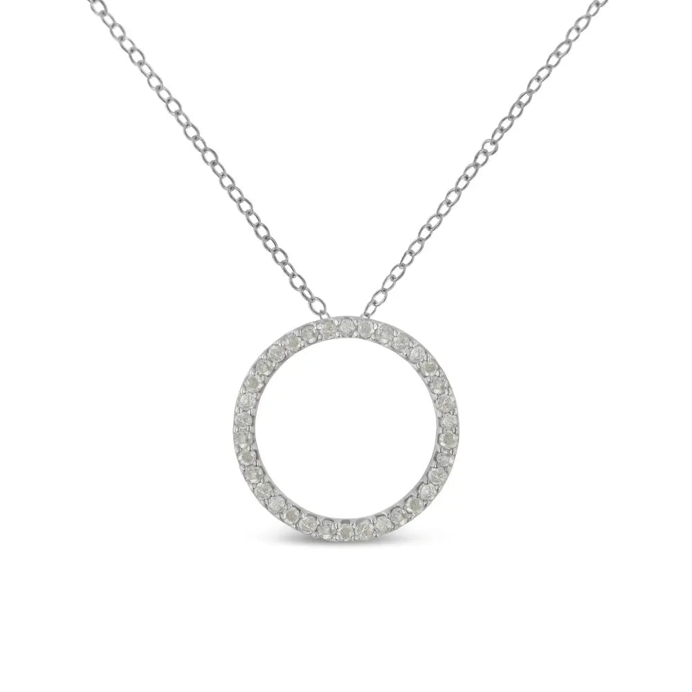 .925 Sterling Silver 3/4 Cttw Round-cut Diamond Open Circle Halo 18’’ Pendant Necklace (i-j Color I3 Clarity)