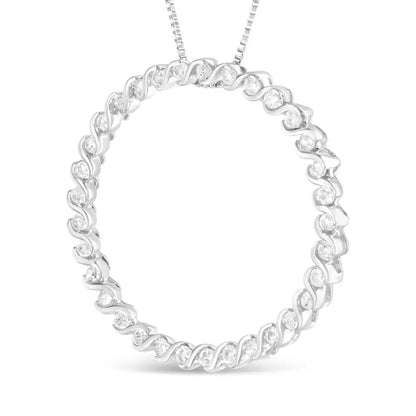 .925 Sterling Silver 3/4 Cttw Round Diamond Spiral Curved Circle Pendant 18’’ Necklace (i-j Color I3 Clarity)