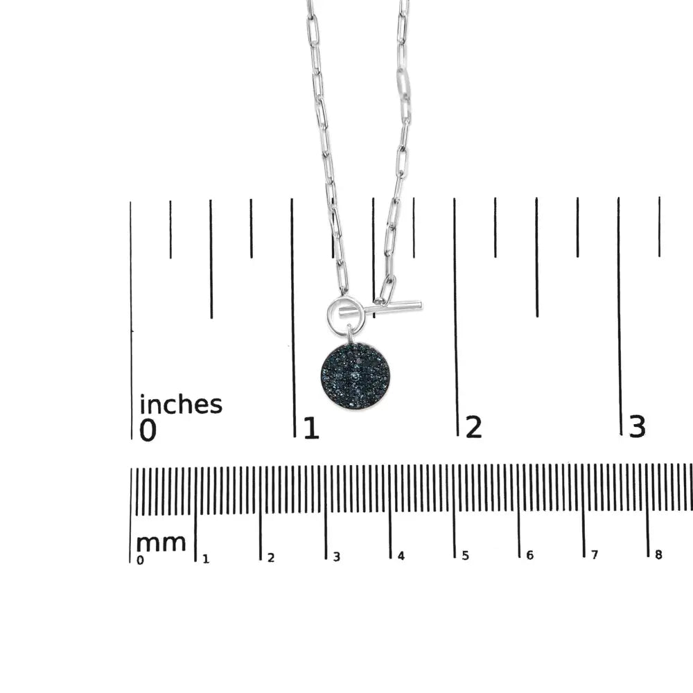 .925 Sterling Silver 3/8 Cttw Blue Diamond Medallion with Toggle Bale Paperclip Chain Pendant Necklace (blue Color