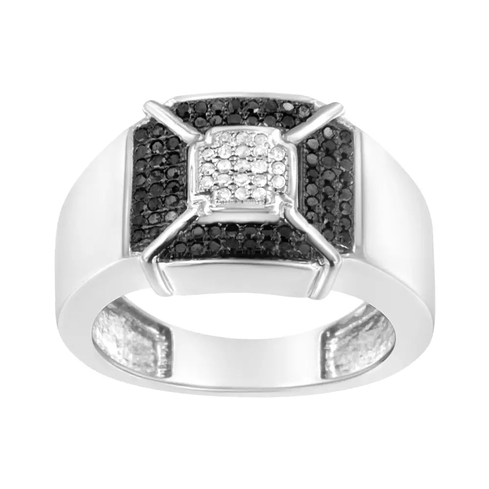 .925 Sterling Silver 3/8 Cttw Composite Enhanced Black and White Diamond Men’s Band Ring (h-i I2-i3) - Fine Jewelry