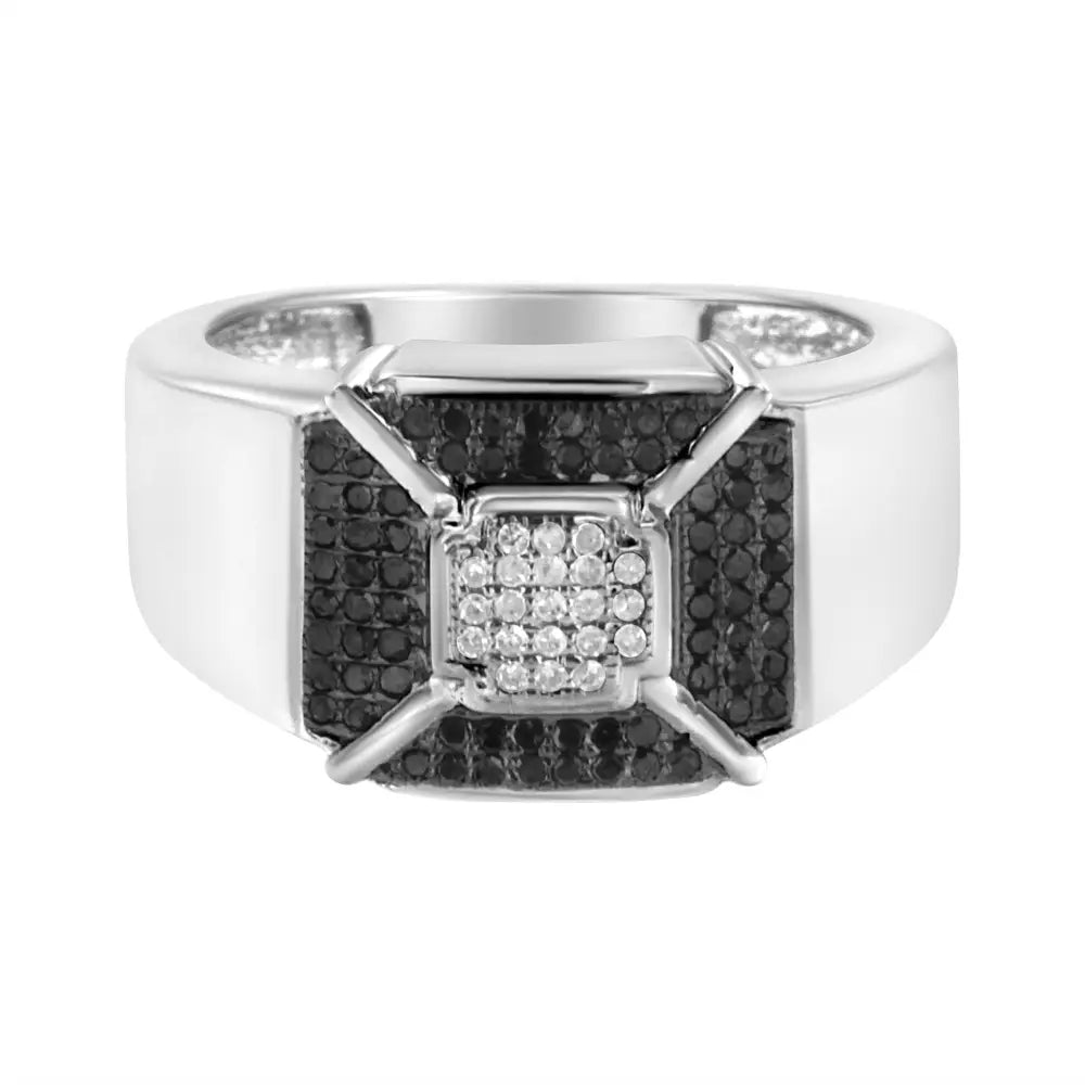 .925 Sterling Silver 3/8 Cttw Composite Enhanced Black and White Diamond Men’s Band Ring (h-i I2-i3) - Fine Jewelry