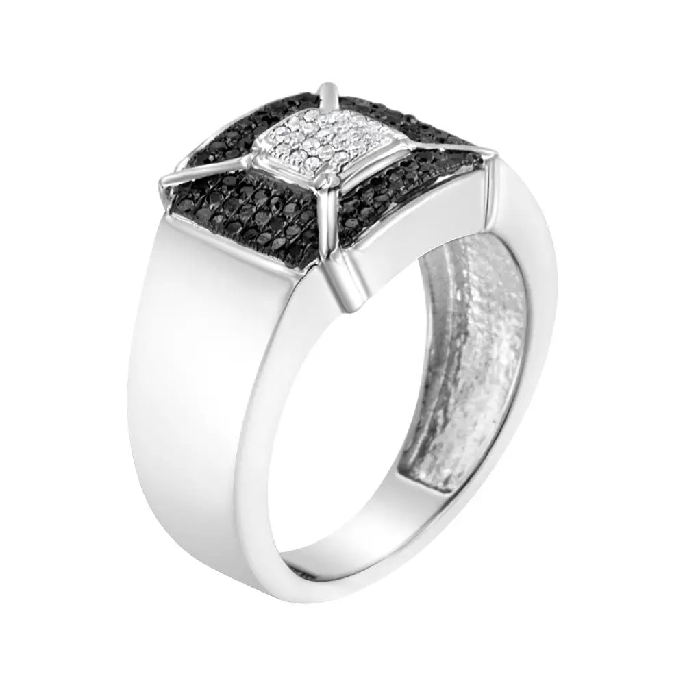 .925 Sterling Silver 3/8 Cttw Composite Enhanced Black and White Diamond Men’s Band Ring (h-i I2-i3) - Fine Jewelry