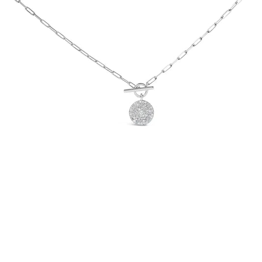 .925 Sterling Silver 3/8 Cttw Diamond Medallion with Toggle Bale Paperclip Chain Pendant Necklace (h-i Color Si1-si2