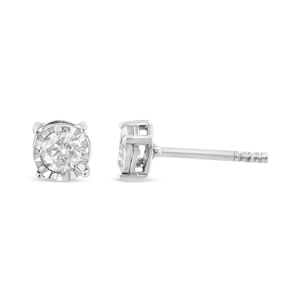 .925 Sterling Silver 3/8 Cttw Miracle-set Round Brilliant Cut Diamond Solitaire Stud Earrings (k-l Color I2-i3 Clarity)