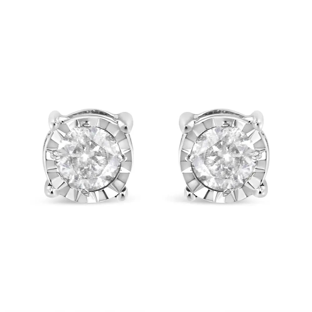 .925 Sterling Silver 3/8 Cttw Miracle-set Round Brilliant Cut Diamond Solitaire Stud Earrings (k-l Color I2-i3 Clarity)