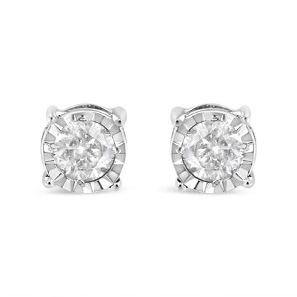 .925 Sterling Silver 3/8 Cttw Miracle-set Round Brilliant Cut Diamond Solitaire Stud Earrings (k-l Color I2-i3 Clarity)