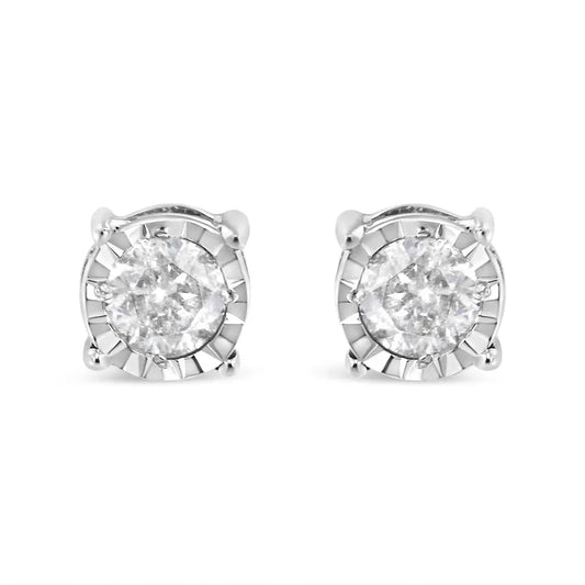 .925 Sterling Silver 3/8 Cttw Miracle-set Round Brilliant Cut Diamond Solitaire Stud Earrings (k-l Color I2-i3 Clarity)