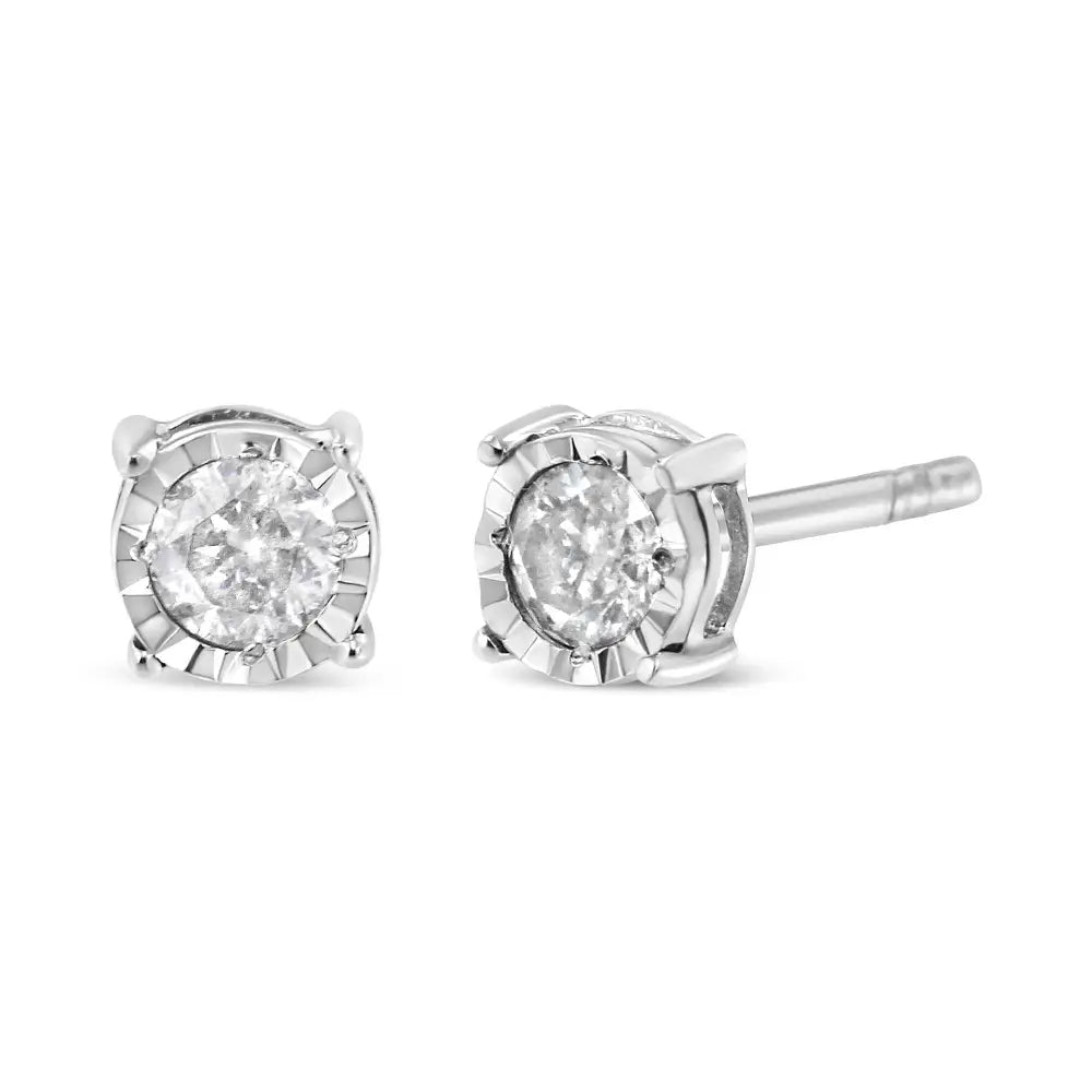 .925 Sterling Silver 3/8 Cttw Miracle-set Round Brilliant Cut Diamond Solitaire Stud Earrings (k-l Color I2-i3 Clarity)