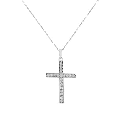 .925 Sterling Silver 3/8 Cttw Round-cut Diamond Cross 18’’ Pendant Necklace (i-j Color I2-i3 Clarity) - Fine