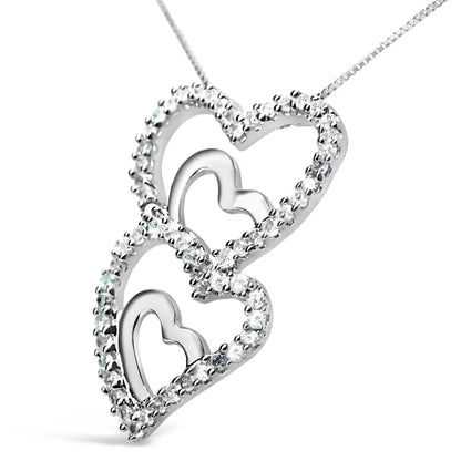 .925 Sterling Silver 3/8 Cttw Round Diamond Double Heart-in-heart Pendant 18’’ Necklace (i-j Color I3 Clarity)