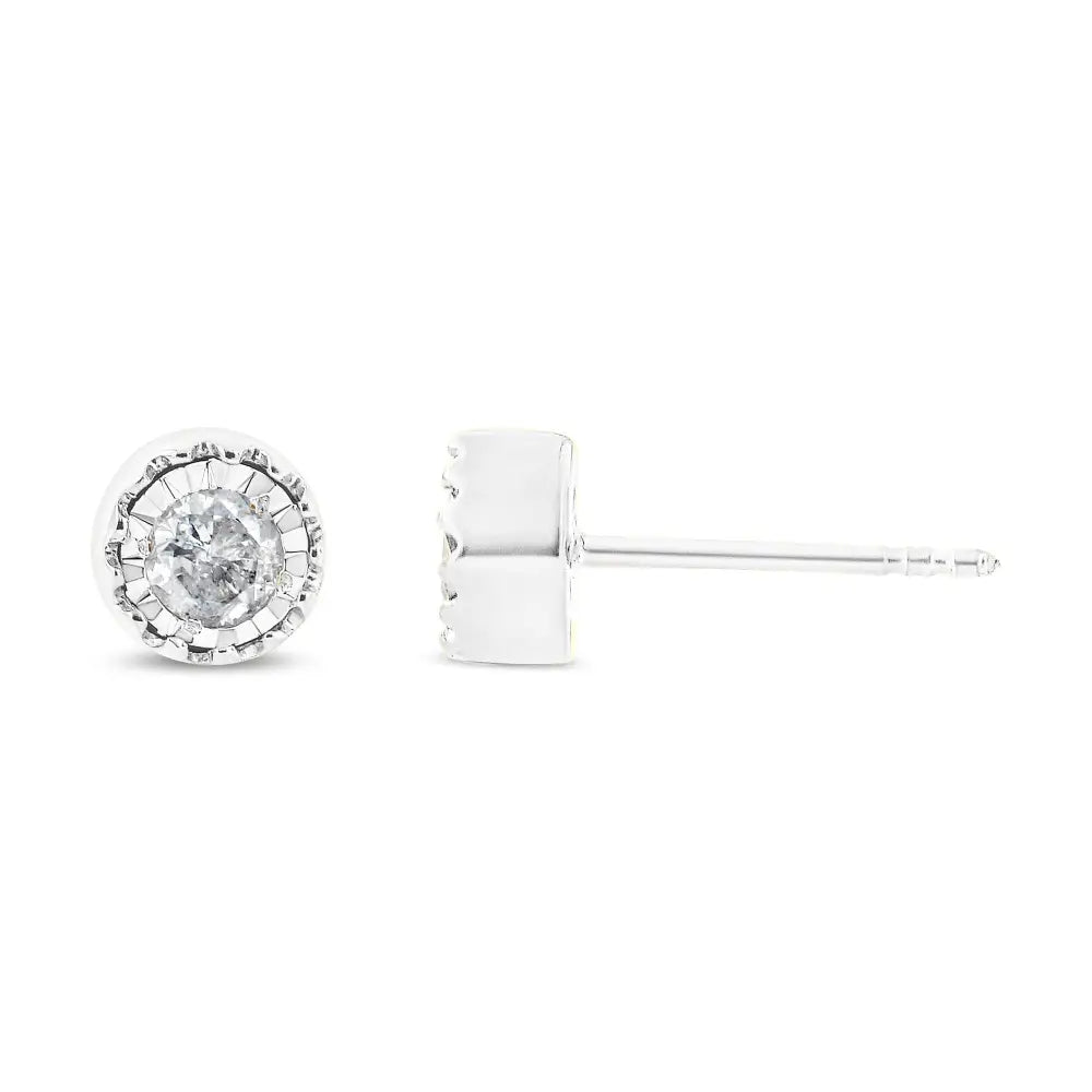 .925 Sterling Silver 3/8 Cttw Solitaire Diamond Miracle Set Stud Earrings (j-k Color I3 Clarity) - Fine Jewelry