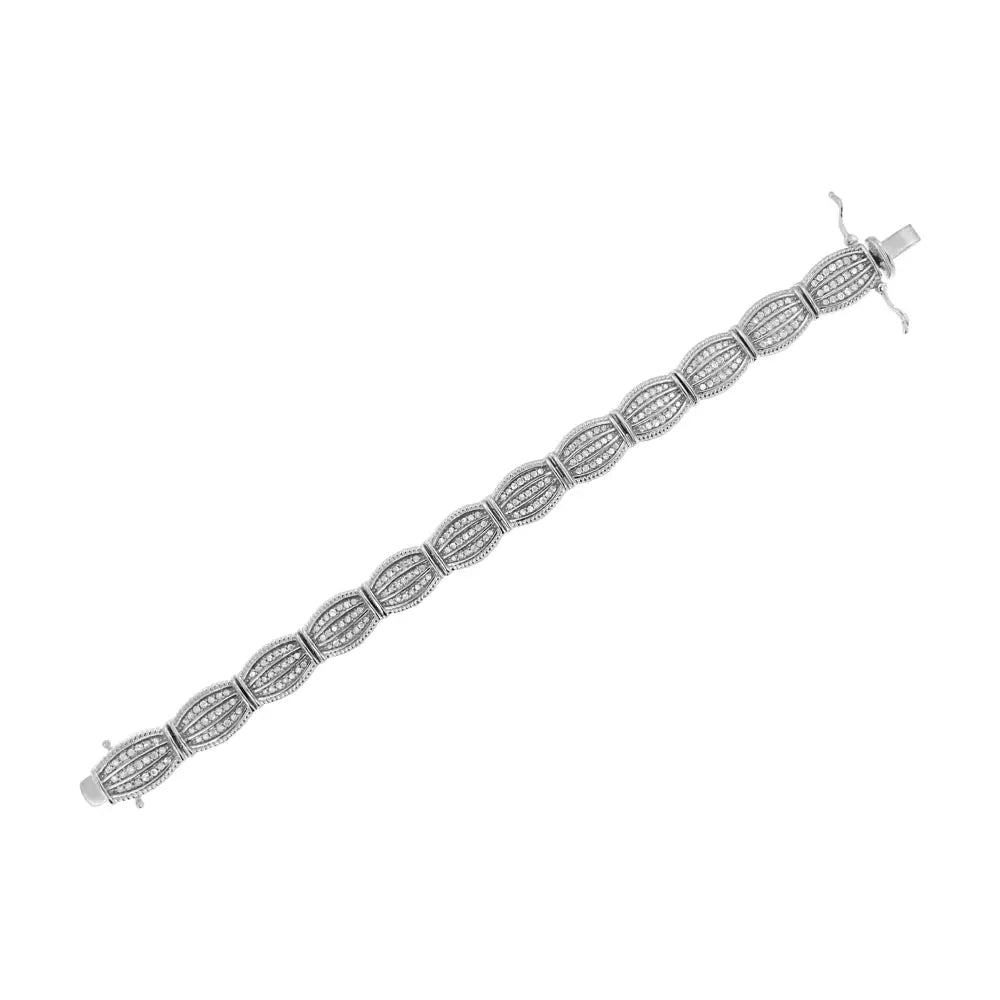 .925 Sterling Silver 3 Cttw Diamond Art-deco Style Link Bracelet (i-j I2-i3) - Size 7.25’’ - Fine Jewelry us Direct